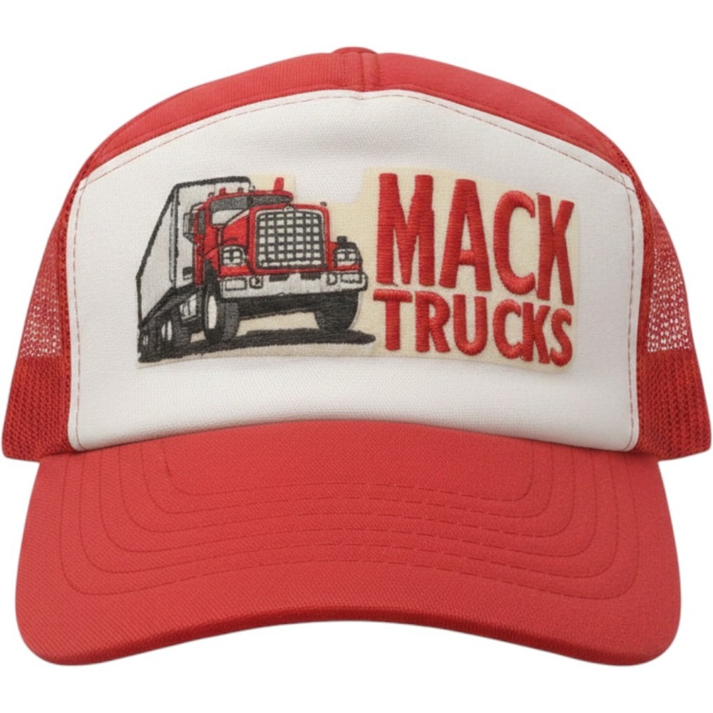 Vintage Mack Trucks Red White Mesh Back Trucker Hat Snapback Made in Korea